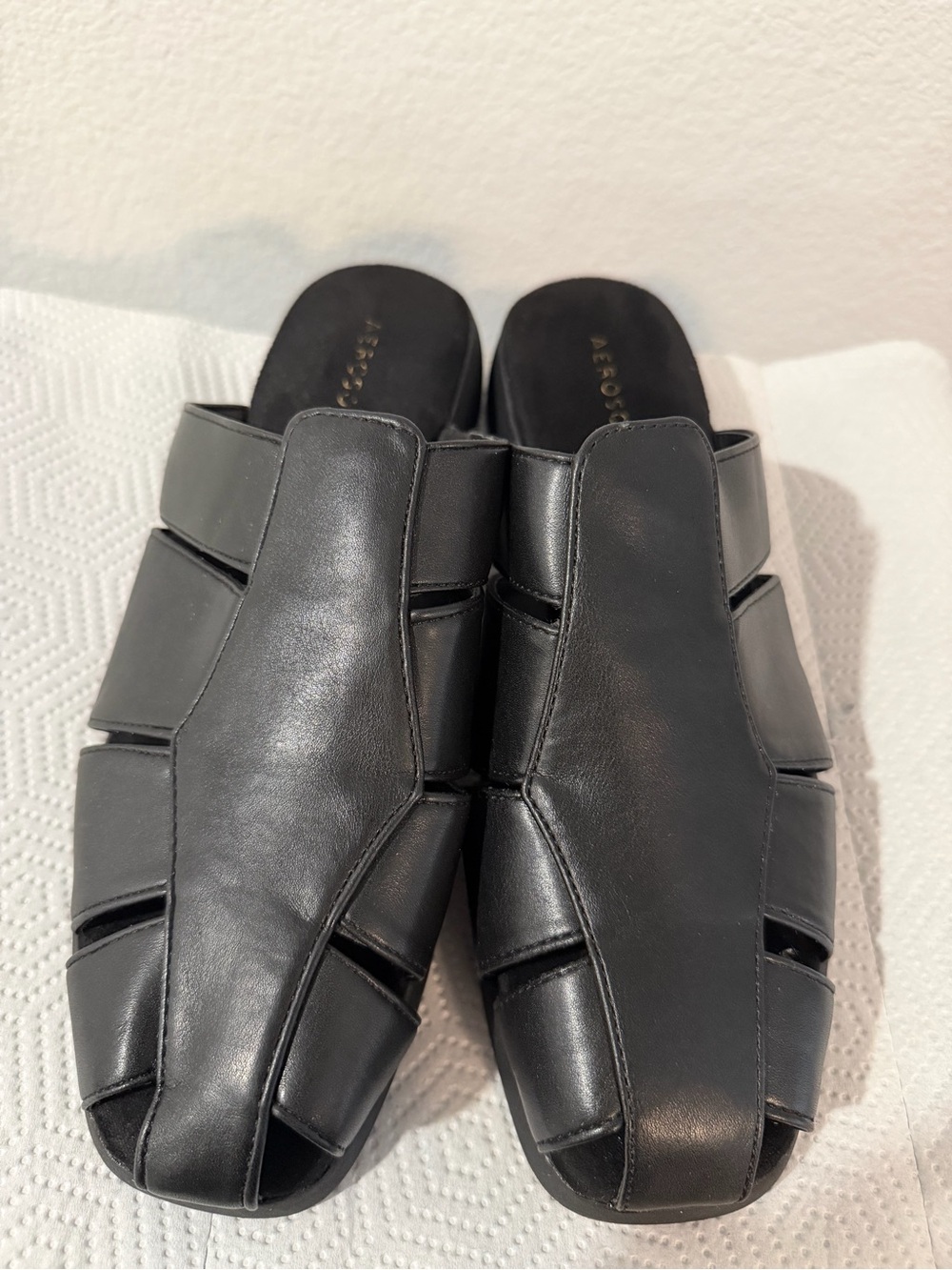 Aeropostale Black Leather Slide Mules Size 8.5